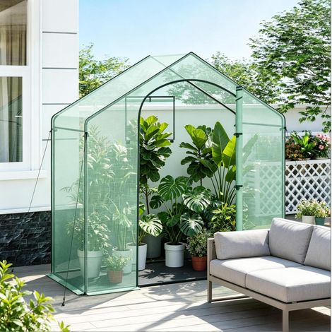 Serra da giardino 200x80x200 cm verde in polietilene e acciaio con porta zip, finestra avvolgibile e telo di base (1/5)
