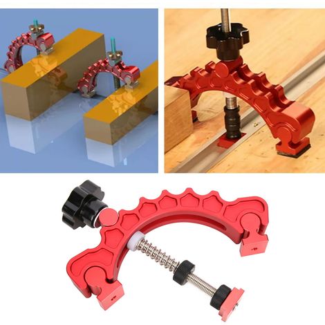Serre-joint de maintien réglable à plaque de presse rapide pour rail et rainure en T menuiserie, alliage aluminium rouge, kit: 1 serre-joint + tige + écrou + 1 pack accessoires (1/5)