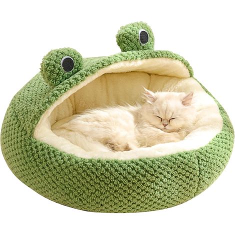 Panier pour chat JeiibrZui - 40 x 40 x 20 cm - 1 pièce - Vert et blanc - Demi-toit en peluche chaude pour petits chats jusqu'à 5 kg (1/5)