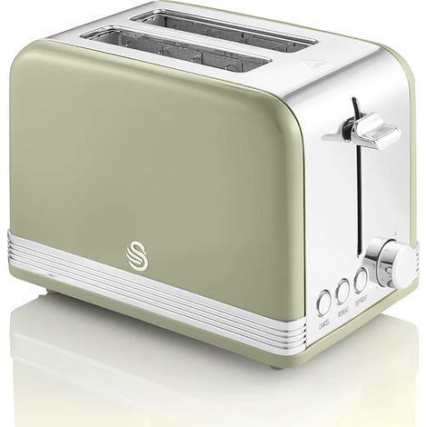 Swan Retro ST19010GNEU Tostapane a Fessura Larga 2 Fette, Design Vintage, 3 Funzioni: Scongelamento, Riscaldamento, Annullamento, 6 Regolatore del livello di Tostatura, Acciaio Inox., Verde, 815W (1/5)