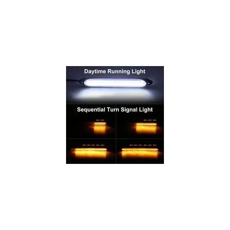 Feux LED extérieurs pour voiture, 2 bandes lumineuses LED flexibles et étanches pour feux de jour, clignotants séquentiels blancs et jaunes, 23,5 cm. (1/4)
