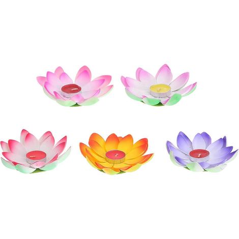 Lot de 5 bougies décoratives amusantes à double couche en forme de lotus, porte-bonheur et souhaits, pour les fêtes (couleurs assorties).