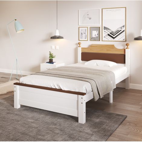 Cama individual de pino blanco con cabecero y pie de MDF, 90x200 cm-FLORAGRACE (1/5)