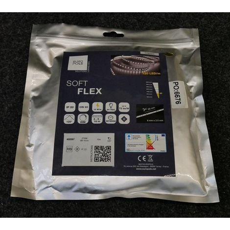 Ruban bandeau LED souple longueur 10m 10W/m 2700K 681lm/m alim 24V (non incl) IP20 SOFT FLEX EUROPOLE
