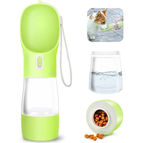 Borraccia per cani 2 in 1, acqua e cibo Dispenser per acqua portatile Borraccia per cani Cucciolo di gatto Animali domestici Borraccia per acqua da viaggio Verde (1/5)