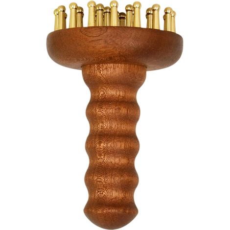 Masseur de cuir chevelu en cuivre - Outil Gua Sha avec manche en bois pour le corps - Brosse de massage à racler pour le cou, les épaules, le dos et les cuisses-AquaForge
