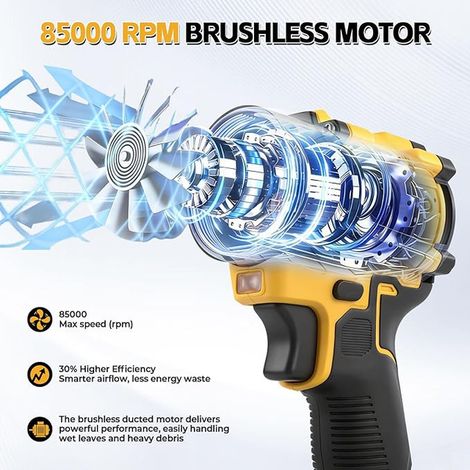 Souffleur et aspirateur sans fil sans la batterie 18V, souffleur d'air sans balais/aspirateur à air comprimé 150W avec 5 embouts pour voiture ateliers claviers (1/3)