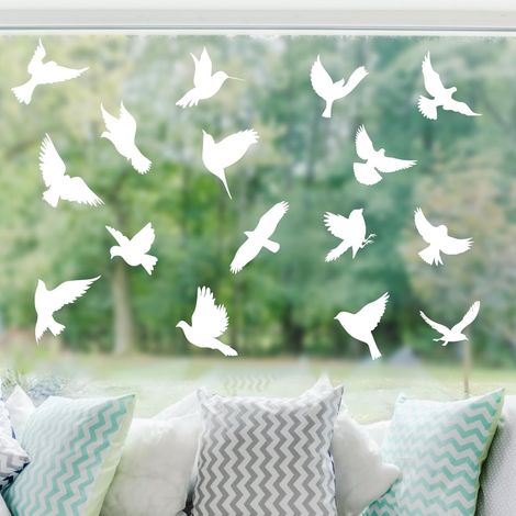 Autocollants Anti-Collision Oiseaux – 16 Stickers Réutilisables Électrostatiques, Motifs d’Oiseaux Variés, Grands Formats Translucides pour Fenêtres et Portes Vitrées Intérieures & Extérieures