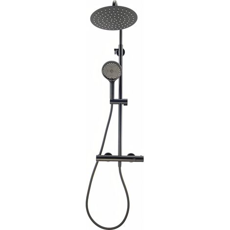 Avapax Douche de pluie avec thermostat - Noir mat - Pommeau de douche Ø 225 mm - Douchette 3 jets - Corps en laiton