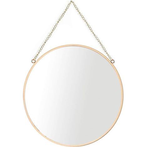 Specchio da appendere, specchio rotondo per il trucco del bagno, 30 x 30 cm, con cornice in ottone e catenella per appenderlo [Taglia media] (1/5)