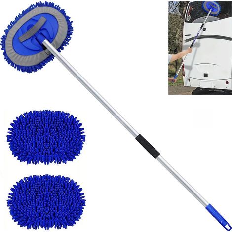 157 cm lange Mikrofaser-Autowaschbürste mit langem Griff und 2 Ersatzköpfen, Autowaschset, Staubwedel, für Wohnmobile, Blau