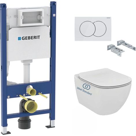 Pack WC Bati-support Geberit Duofix + Cuvette Ideal Standard Tesi Aquablade + Plaque blanche (TesiGeb3-RT) (1/5)