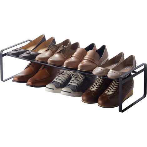 FRAME Étagère à chaussures extensible à barres, noir, Acier, minimaliste, 25 x 41-70 x 17,5 cm (L x L x H) (1/5)