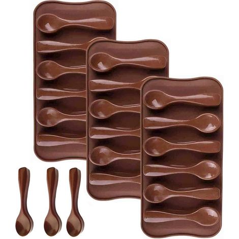 Moules chocolat silicone (3 pcs) – cuillère incluse – pralines/bonbons maison – antiadhésif/réutilisable (1/4)