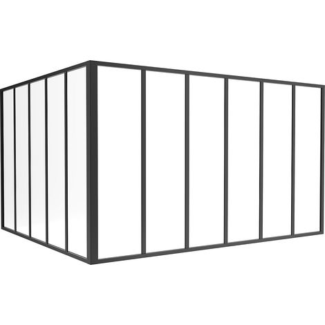 Vetrata angolare L180 x L150 x H105 in Alluminio termolaccato Stile atelier Nero - BAYVIEW