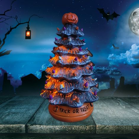 1 décoration lumineuse d'Halloween, sapin d'Halloween, cadeau de fête, 15 x 7 x 7 cm (1/5)