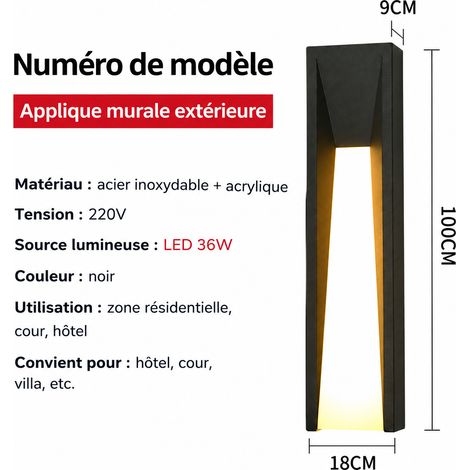 Applique murale extérieure LED linéaire étanche IP55 modèle raccordé au secteur - noir sablé 100 cm, lumière chaude, 16W-20W, 6 kg – Livraison gratuite (1/5)