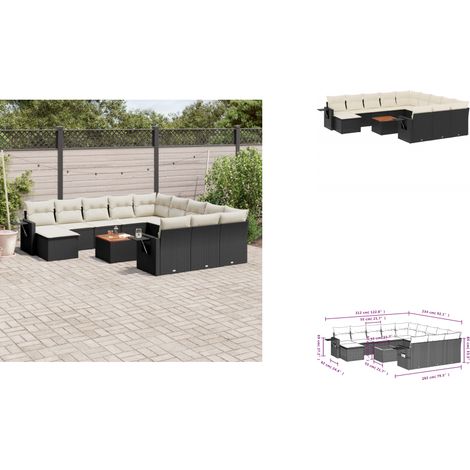 13-tlg. Garten-Sofagarnitur mit Kissen Schwarz Poly Rattan - Gartenmöbel Set - PE-Rattan Möbel - Outdoor Lounge - Esszimmergarnitur - Balkonmöbel (1/3)