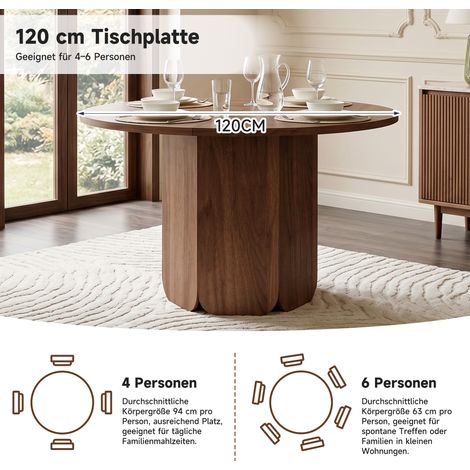 Table ronde 120x120 cm pour 4 à 6 personnes, design classique scandinave minimaliste, qualité supérieure, durable et résistante aux rayures, teinte noyer (sans chaise) (1/5)