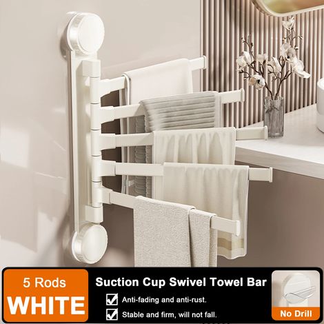 Porte-serviettes à ventouses rotatif en aluminium (5 niveaux, blanc, Chine continentale) - Fixation murale - 2/3/4/5 barres - Idéal pour la cuisine et la salle de bain (1/5)