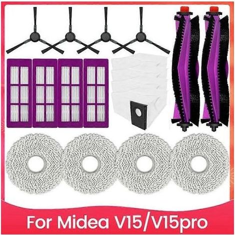 Ensemble de 18 pièces pour aspirateur Midea V15 V15pro : brosse, sac à poussière, filtre et chiffon de nettoyage. (1/5)