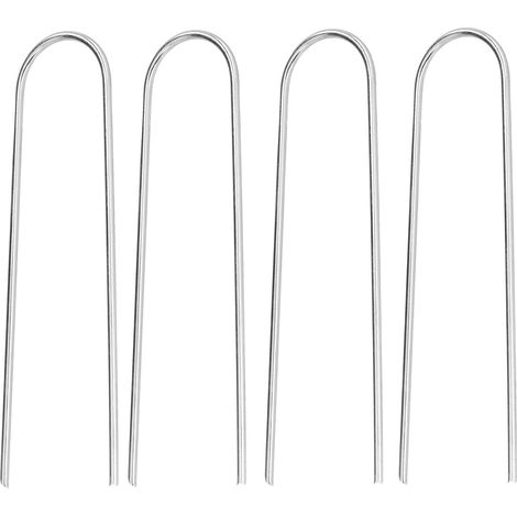 Lot de 4 piquets de jardin en forme de U, en acier inoxydable haute dureté, pour fixer votre pelouse. (1/5)