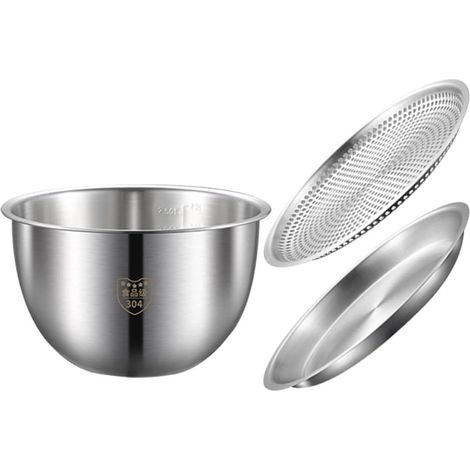 Passoire à Fruits et Légumes en Acier Inoxydable, Ensemble 3 Pièces avec Bassines à Riz et Saladier Multifonction, Accessoire la Cuisine Solide pour Préparation, Égouttage (1/5)