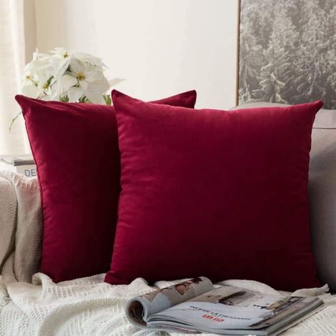 2 Housses de Coussins en Velours Décoratif Canapé Taie d'oreiller Super Lisse Doux Confortable Decoration Maison Salon Chambre pour Canapé 40X40CM Bordeaux