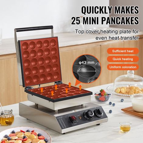 Appareil à gaufres mini poffertjes 25 pièces Ø43mm, grill électrique pro 1700W inox antiadhésif, réglage température minuteur, cuisine maison resto (1/5)