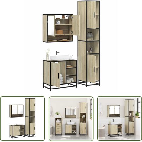 vidaXL 3-tlg. Badmöbel-Set Sonoma-Eiche Holzwerkstoff (1/5)