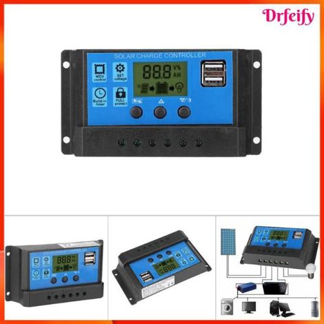 Contrôleur de panneau solaire - - 12V/24V PWM intelligent - Double affichage numérique - USB 5Vx2 - Protections (1/5)