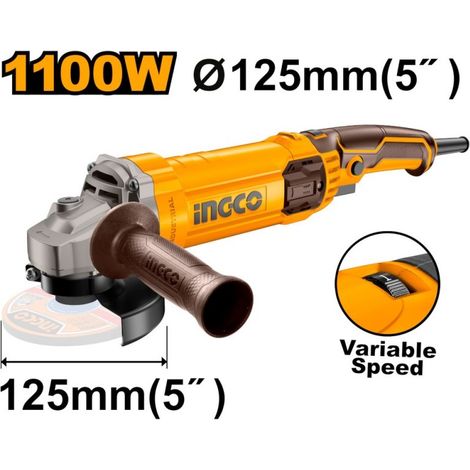 Smerigliatrice angolare 1100 W 125 mm a filo Velocità regolabile Ingco AG1100385 (1/5)