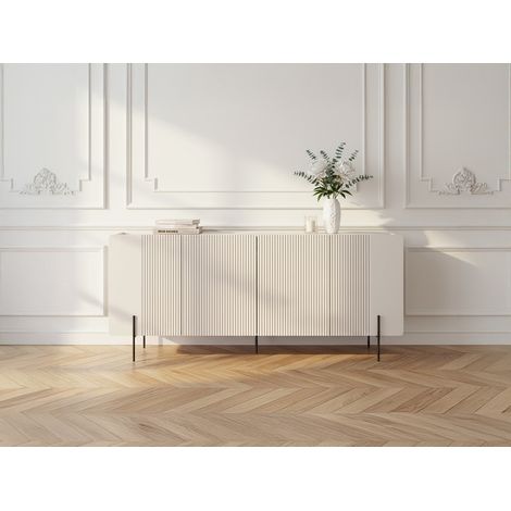BOBOCHIC - Buffet 4 portes 200 cm MATHILDE plateau effet marbre et pieds noir   Beige (1/5)