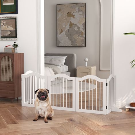 Cancelletto per cani, 5 pannelli, pieghevole, flessibile, in legno massello/MDF, 261,5x29,5x61 cm, bianco