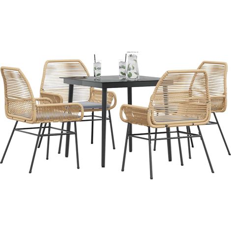 Ensemble à manger jardin coussins 5 pcs-Salon de jardin marron poly rotin verre 413135 (1/5)