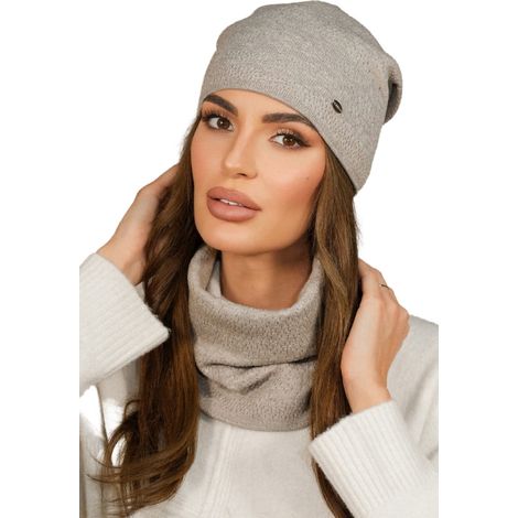 Ensemble d'hiver bonnet et snood couleur beige foncé Cameo-Narcissus (1/2)