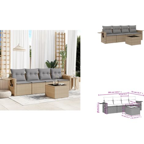 5-tlg. Garten-Sofagarnitur mit Kissen Beige Poly Rattan - Gartenmöbel - PE-Rattan Möbel - Outdoor Lounge Set - Sofasatz - Esszimmergarnitur (1/3)