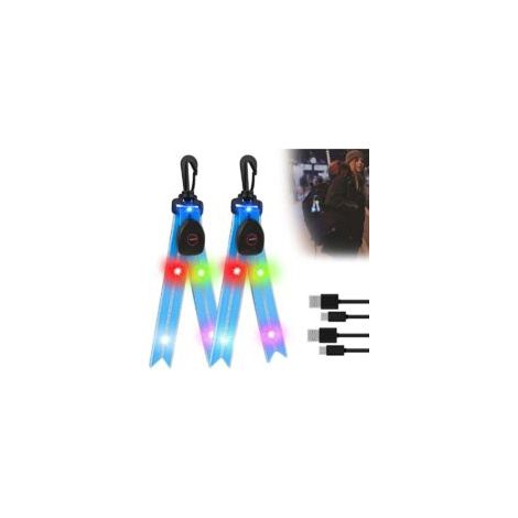 Lot de 2 feux clignotants LED pour cartable - Réflecteurs - Avec lumière colorée - Rechargeable par USB - Réflecteur - Pour le jogging, la randonnée, la course à pied-Crezuo