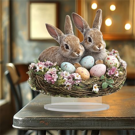 Ornement Acrylique Lapin - Décoration De Table Pour Pâques - Design Panier À Œufs 2D - 1 Pièce (1/4)