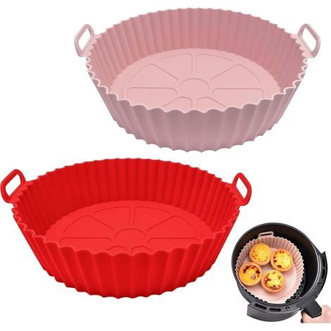 2-teiliges Silikon-Airfryer-Formen-Set, Silikontopf für Airfryer, Frittierkorb, wiederverwendbares Silikon-Airfryer-Kochzubehör für Airfryer, mikrowellengeeignet (Rosarot) (1/5)