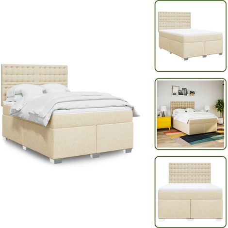 The Living Store Giroletto a Molle con Materasso Crema 160x200 cm in Tessuto - Materasso a molle insacchettate