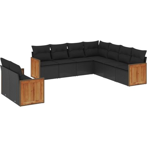 Maison Exclusive - Set Divani da Giardino 9 pz con Cuscini Nero in Polyrattan (1/5)