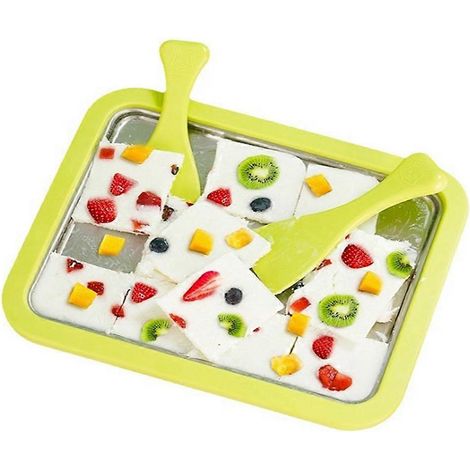Machine à glace et yaourt glacé, bac à glace frit en acier inoxydable, bac de refroidissement rapide avec deux racleurs (1/5)