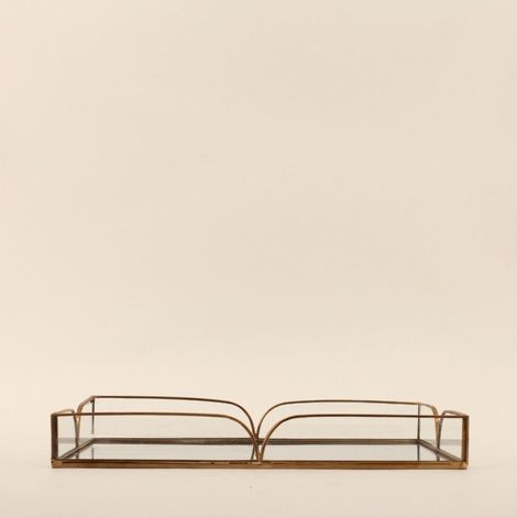 Plateau doré à fond miroir 28x16cm