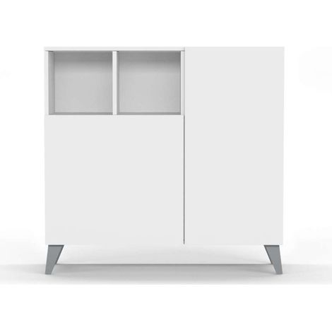 Recibidor zapatero 2 puertas en blanco patas en gris. 87 cm (alto) x 90 cm (ancho) x 27 cm (prof.) (1/4)