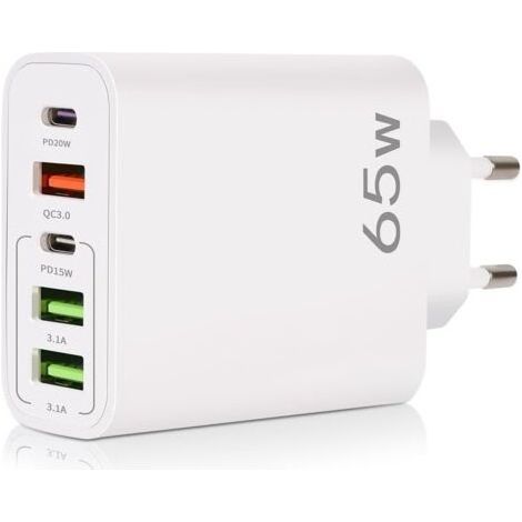 Chargeur USB C, 65W 5 Ports Chargeur USB C avec Chargeur Rapide Intelligent QC 3.0, Adaptateur d'alimentation USB pour iPhone 15 14 13 12 11 Pro Max SE 2020 XS XR 8 7, Samsung-Chrom (1/5)