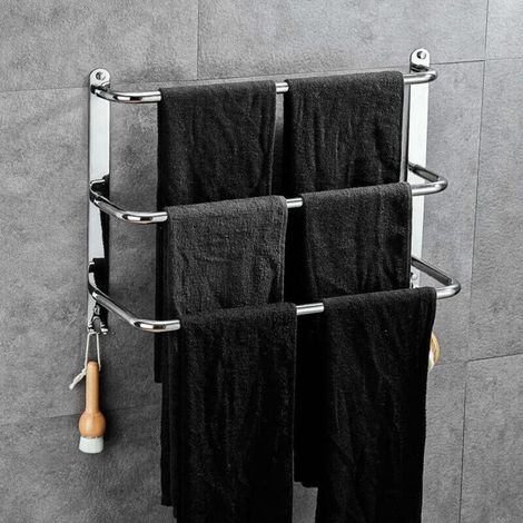 3-Tier Stainless Steel Towel Rack, No Drilling Required, for Bathroom, Kitchen and Toilet, Silver. (1/5)