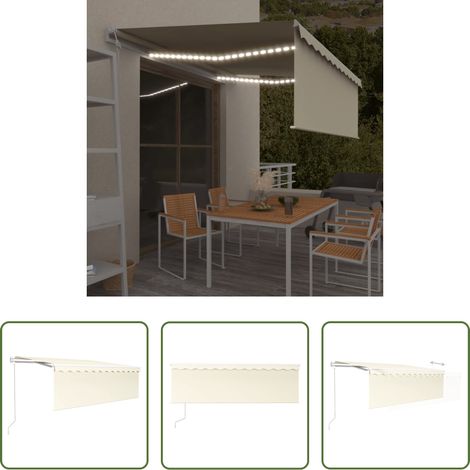 Markise mit LED - Markise Automatisch mit Rollo LED Windsensor 4x3 m Creme (1/5)