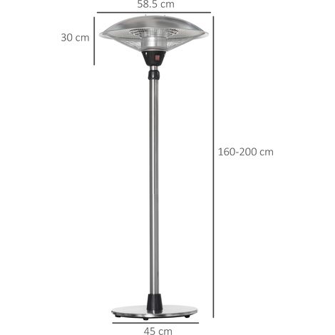 Chauffage d'extérieur en acier et aluminium (3 réglages de température, hauteur réglable, couleur argent) (1/5)