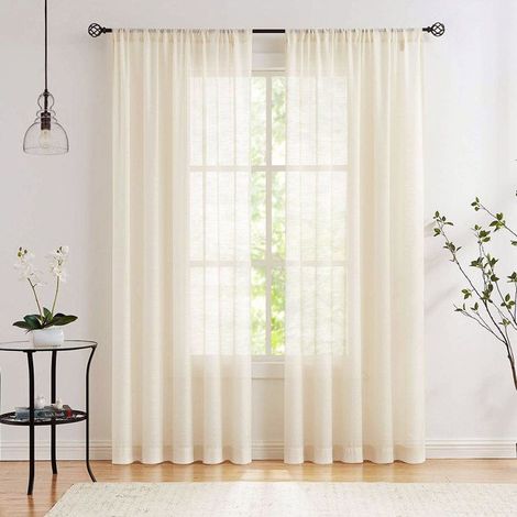 Rideaux transparents blanc cassé/crème - tissu semi-transparent et texturé (150130cm 59 × 51 pouces) de style simple. (1/4)